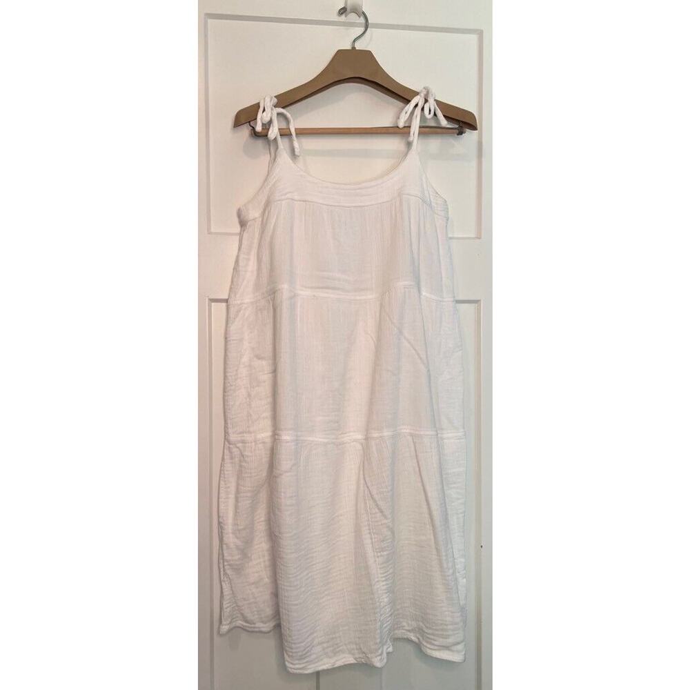 Asos Womens Sundress White Ties Scoop Neck Sleeveless Tiered Cottagecore SIZE 12